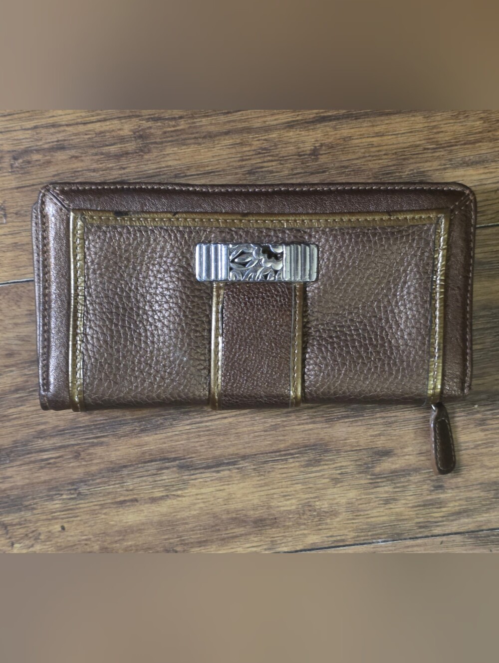 Brighton Brown Leather Wallet with Decorative Silver Accent